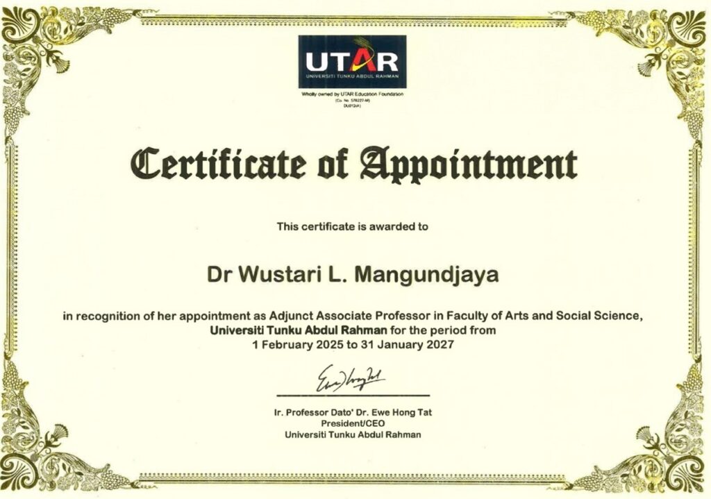 Dekan Fakultas Psiklogi Universitas Bhayangkara Diangkat Menjadi Adjunct Associate Professor Pada Universiti Tunku Abdul Rahman Malaysia.